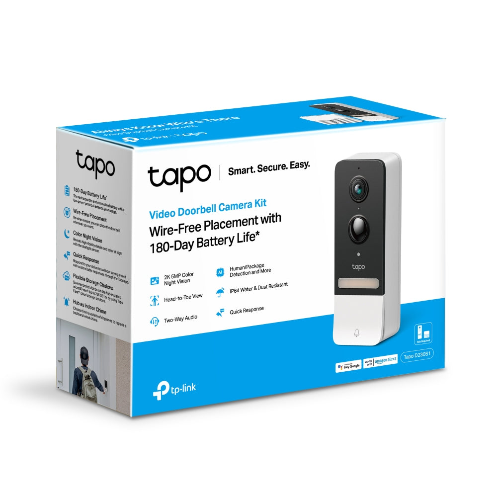 TP-Link Tapo D230S1 Smart Battery Video Doorbell | 2K 5MP Live View, Ultra Wide Lens, Color Night Vision | Water & Dust Resistance TP-Link Tapo D230S1 Smart Battery Video Doorbell | 2K 5MP Live View, Ultra Wide Lens, Color Night Vision | Water & Dust Resistance